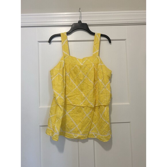 Crown & Ivy Yellow & White Check Babydoll Style Sleeveless Top Tank Size Large - Picture 2 of 8